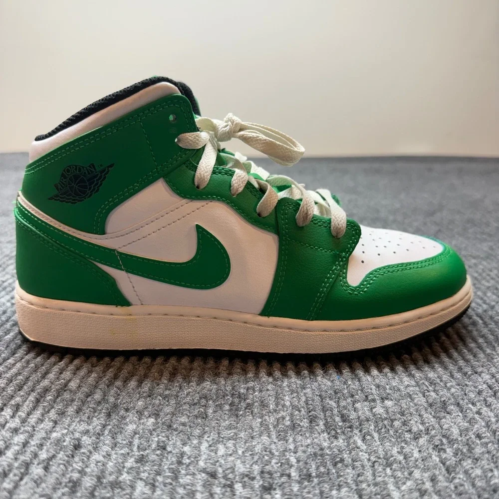 Nike Air Jordan 1 Mid Lucky Green White Sneakers Youth 6.5Y Retro Basketball